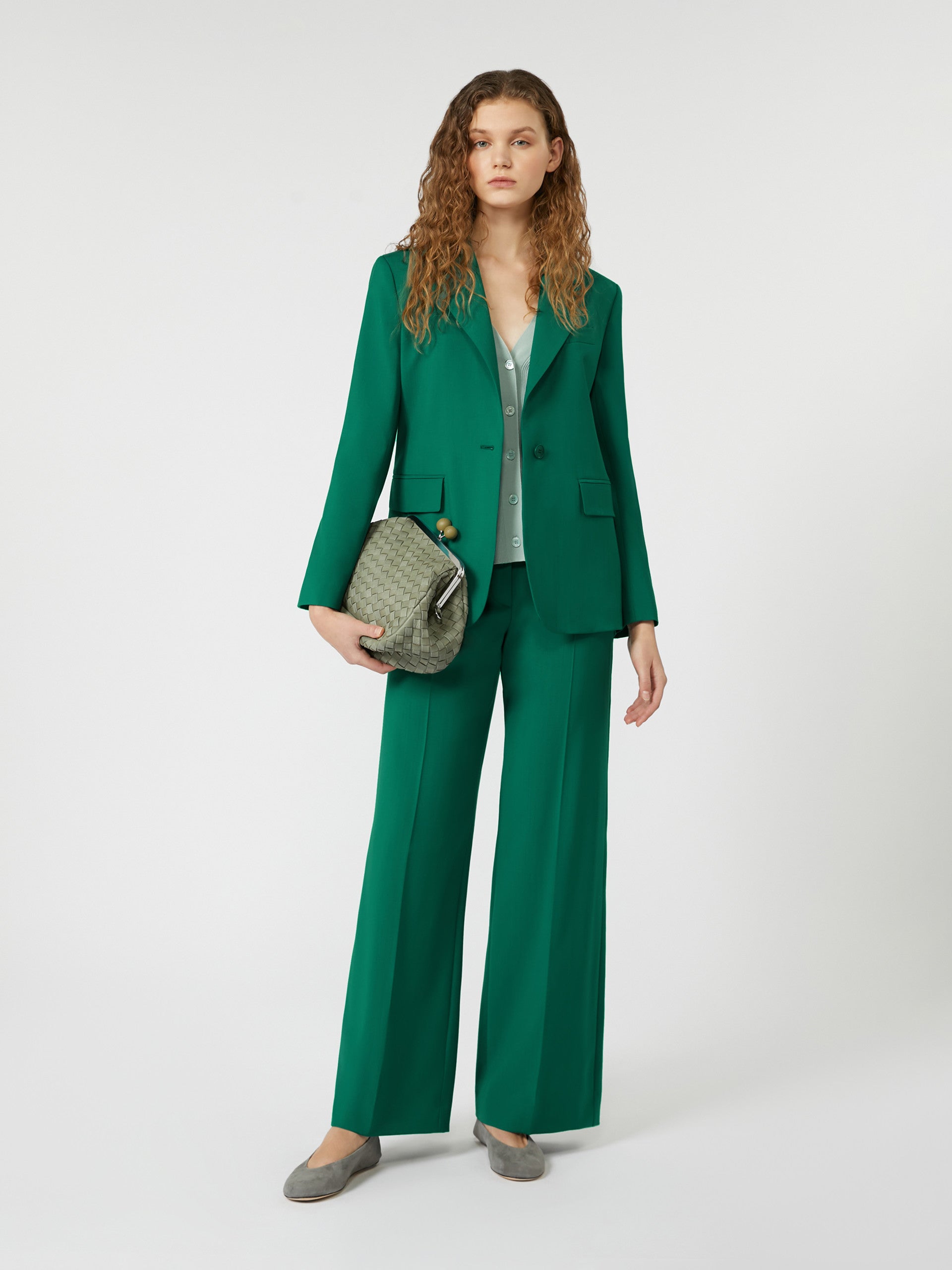 Wool Palazzo Trousers for Women - Green - Max Mara UAE