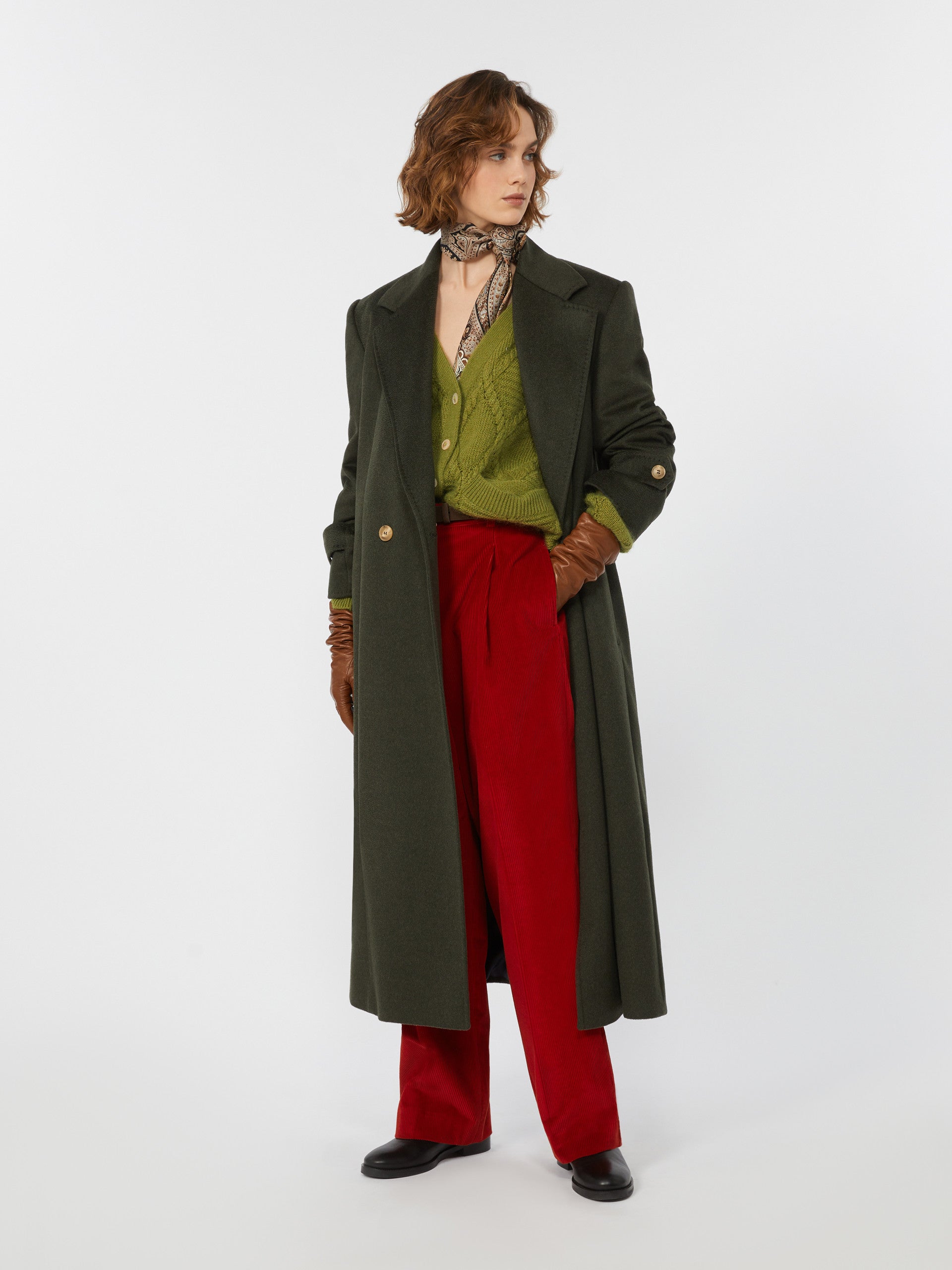 Cotton Velvet Trousers for Women - Red - Max Mara UAE
