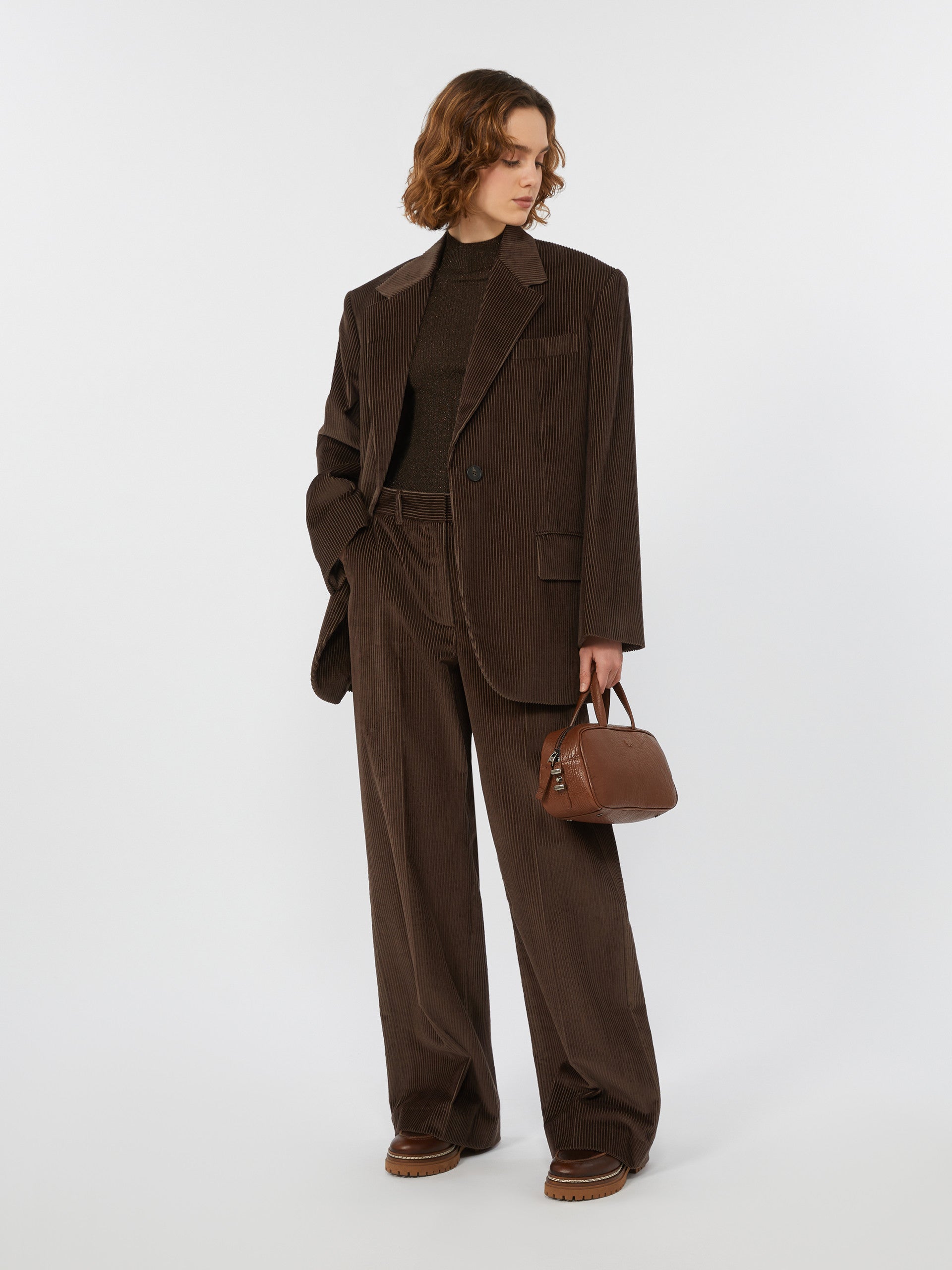 Wide-Leg Corduroy Trousers for Women - Chocolate - Max Mara UAE