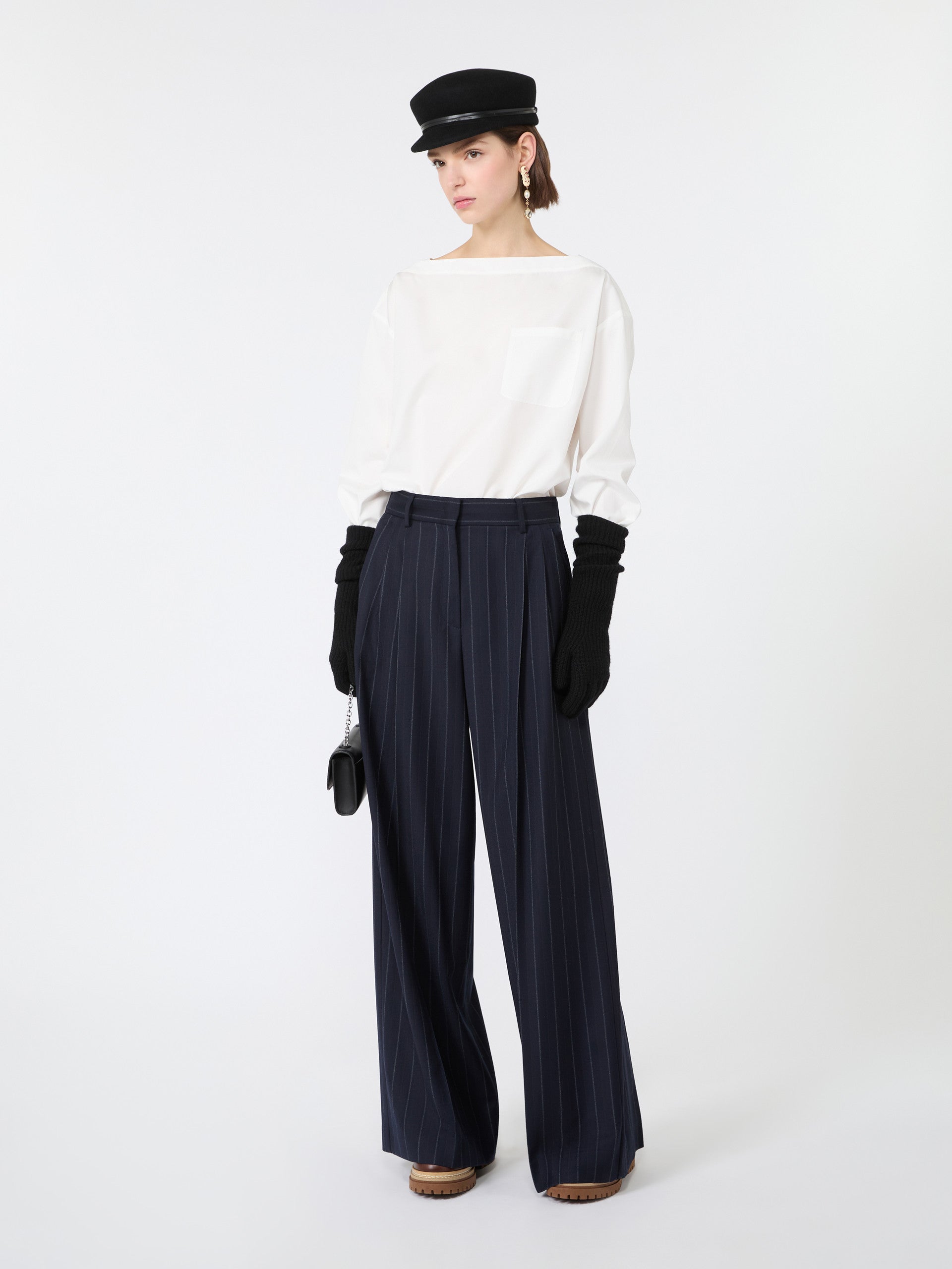 max mara wool pinstriped flannel trousers for women