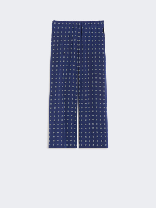 Printed Silk Cropped Trousers for Women - Navy - Max Mara UAE
