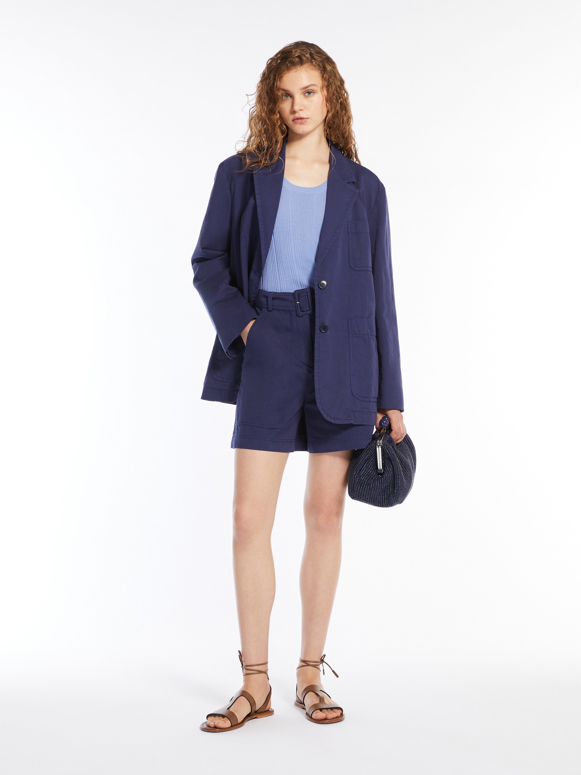 Cotton And Linen Bermuda Shorts for Women - Navy - Max Mara UAE