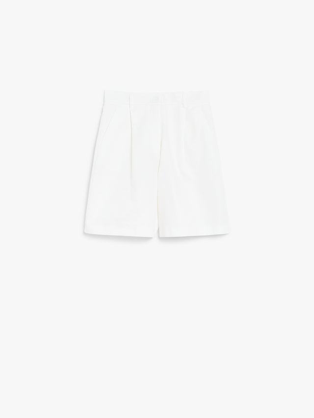 Cotton And Linen Flared Bermuda Shorts for Women - White - Max Mara UAE