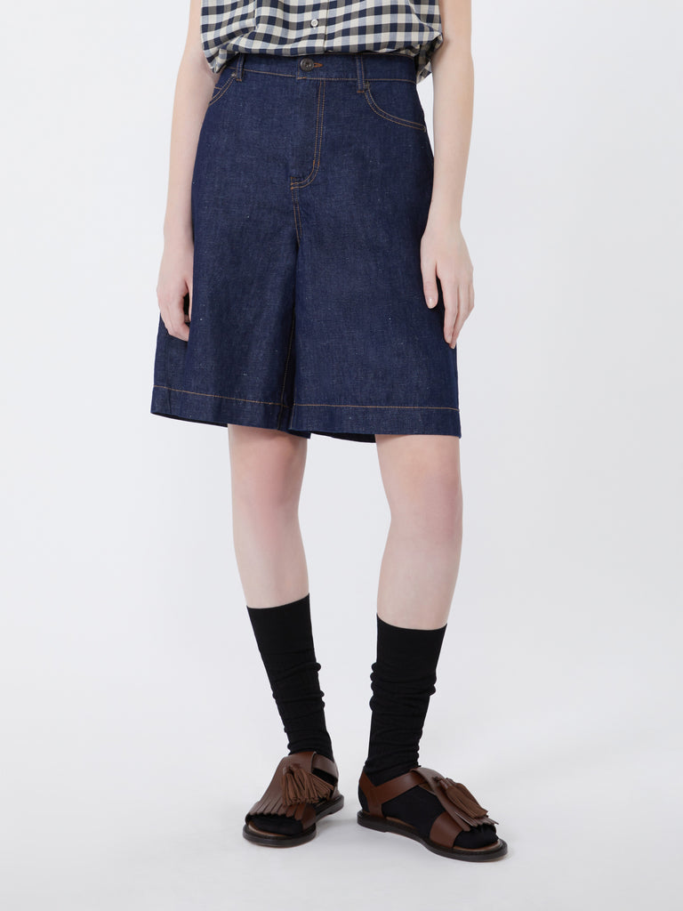 max mara cotton and linen denim bermuda shorts