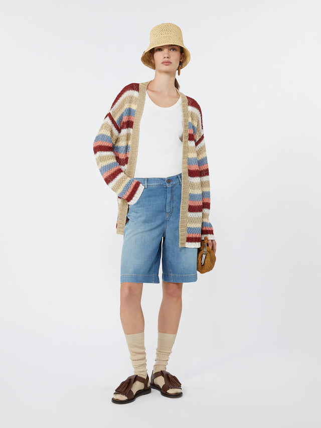 Cotton And Linen Denim Bermuda Shorts for Women - Navy - Max Mara UAE