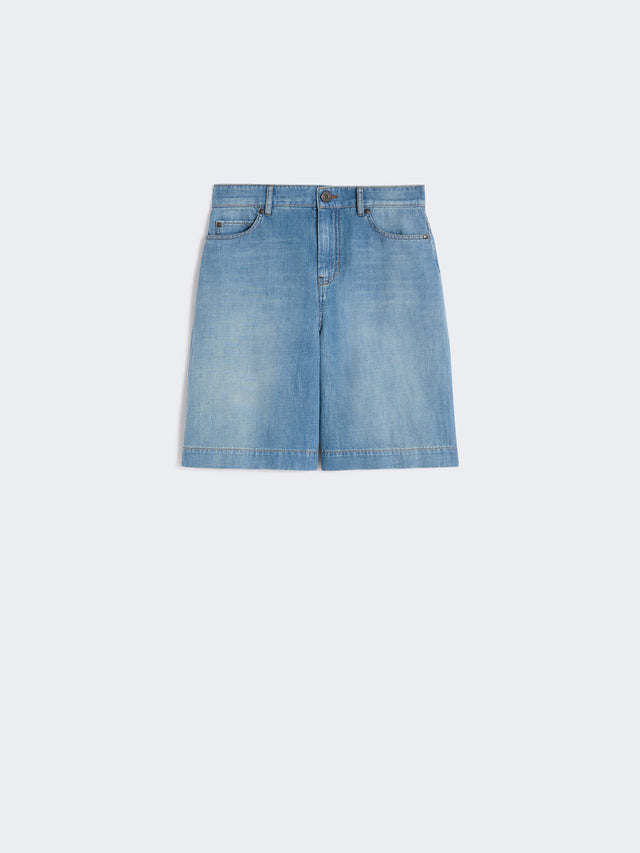 Cotton And Linen Denim Bermuda Shorts for Women - Navy - Max Mara UAE