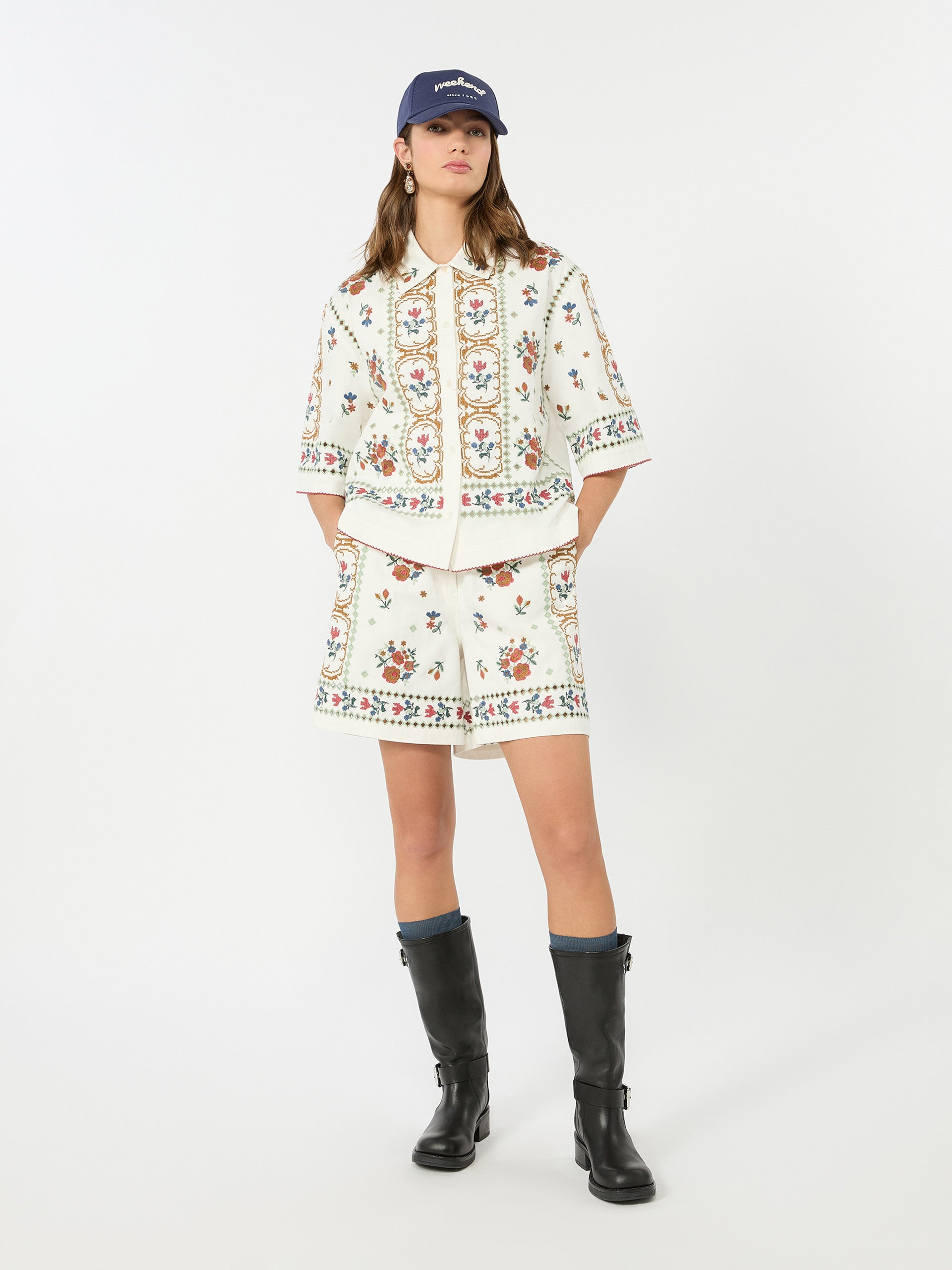 max mara embroidered cotton bermuda shorts for women