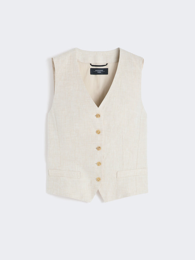 Linen Canvas Waistcoat for Women - Ecru - Max Mara UAE