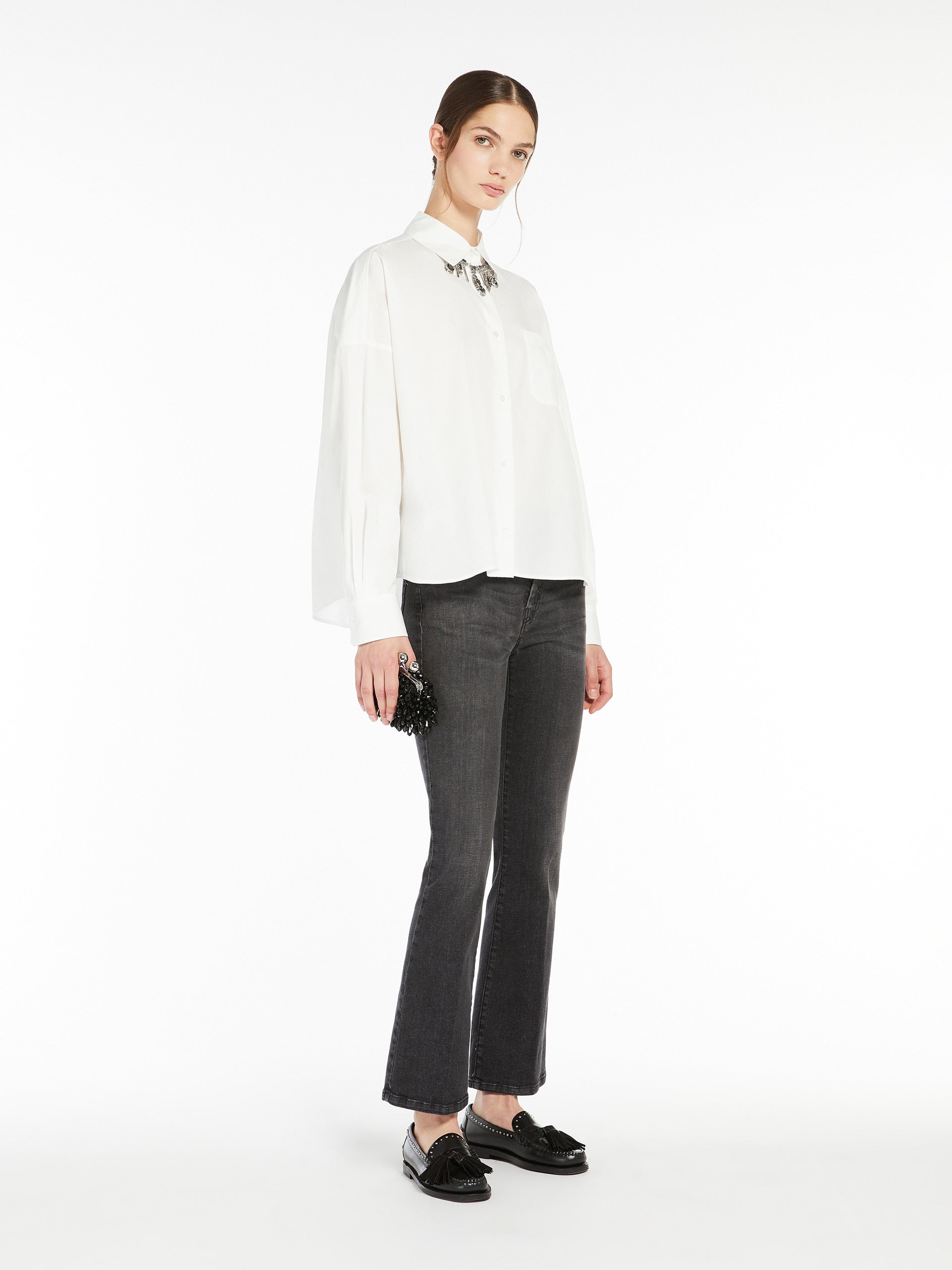 Stretch Denim Cropped Jeans for Women - Black - Max Mara UAE
