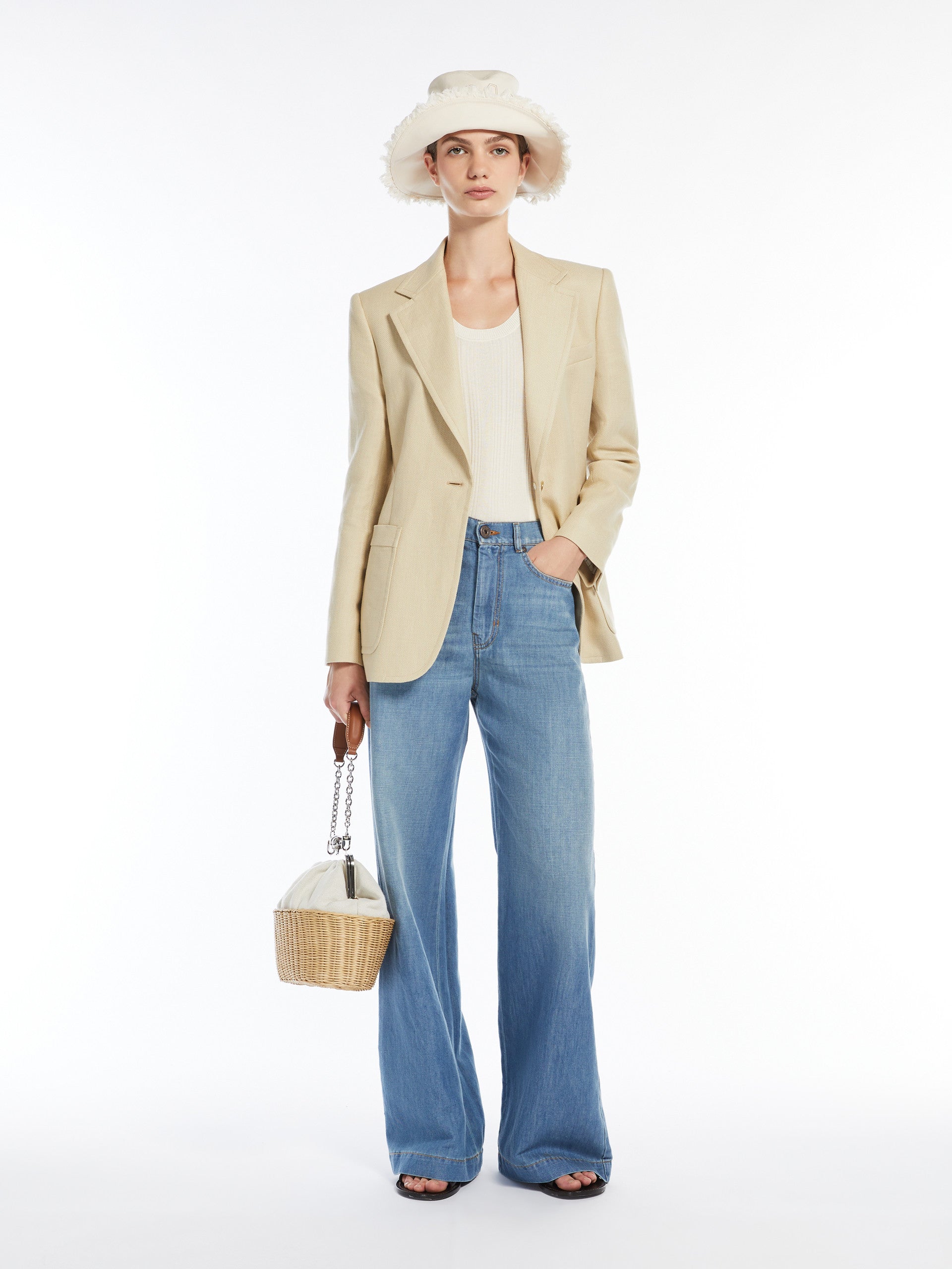 Linen And Cotton Denim Jeans for Women - Navy - Max Mara UAE