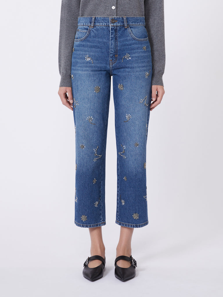 Embroidered denim jeans