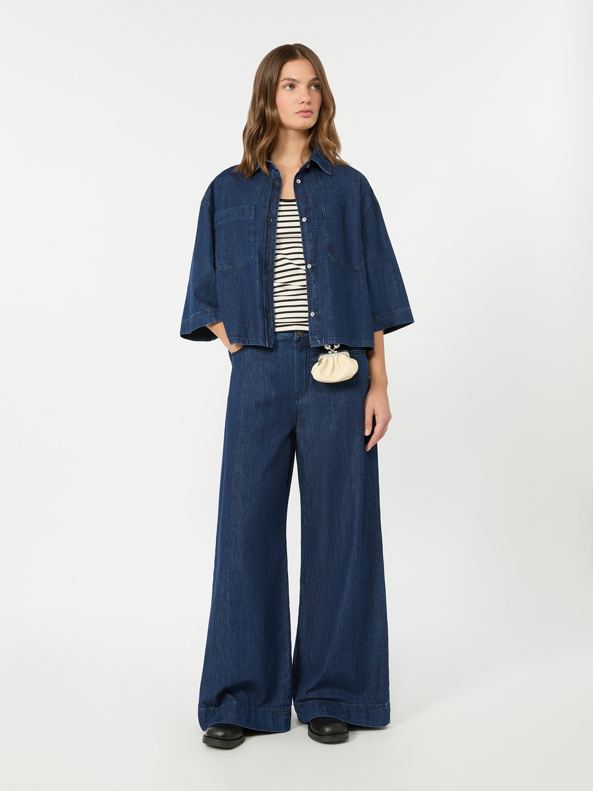max mara cotton denim wide-leg jeans for women