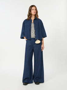 Cotton Denim Wide-Leg Jeans for Women - Navy - Max Mara UAE
