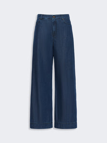 Cotton Denim Wide-Leg Jeans for Women - Navy - Max Mara UAE