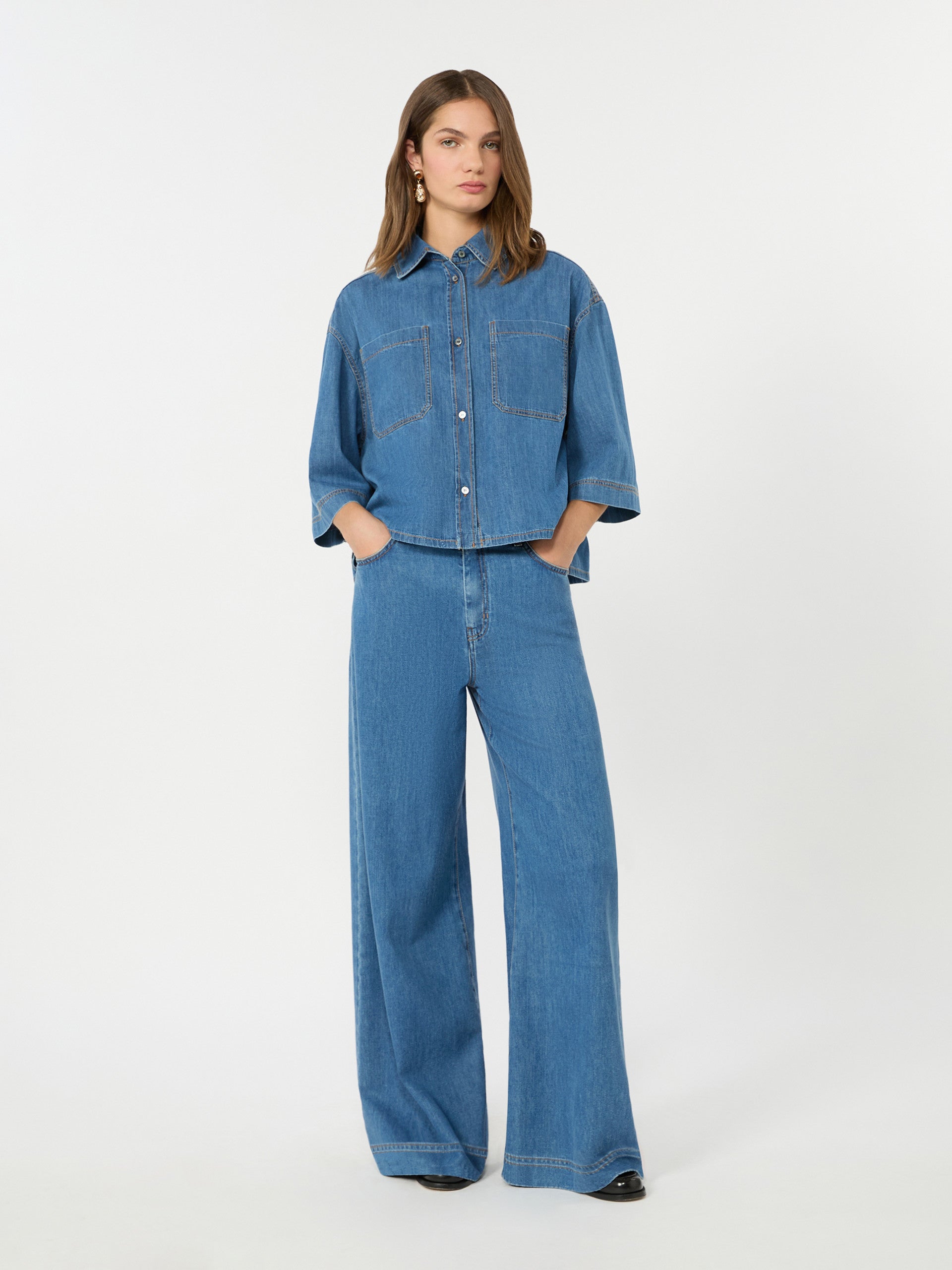 max mara cotton denim wide-leg jeans for women