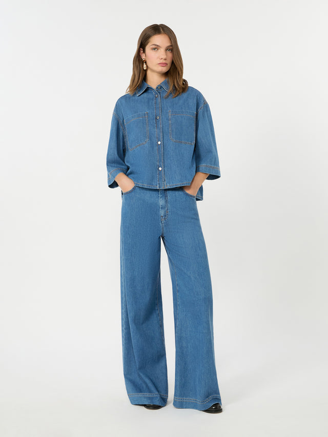 max mara cotton denim wide-leg jeans for women