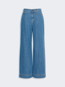 Cotton Denim Wide-Leg Jeans for Women - Navy - Max Mara UAE