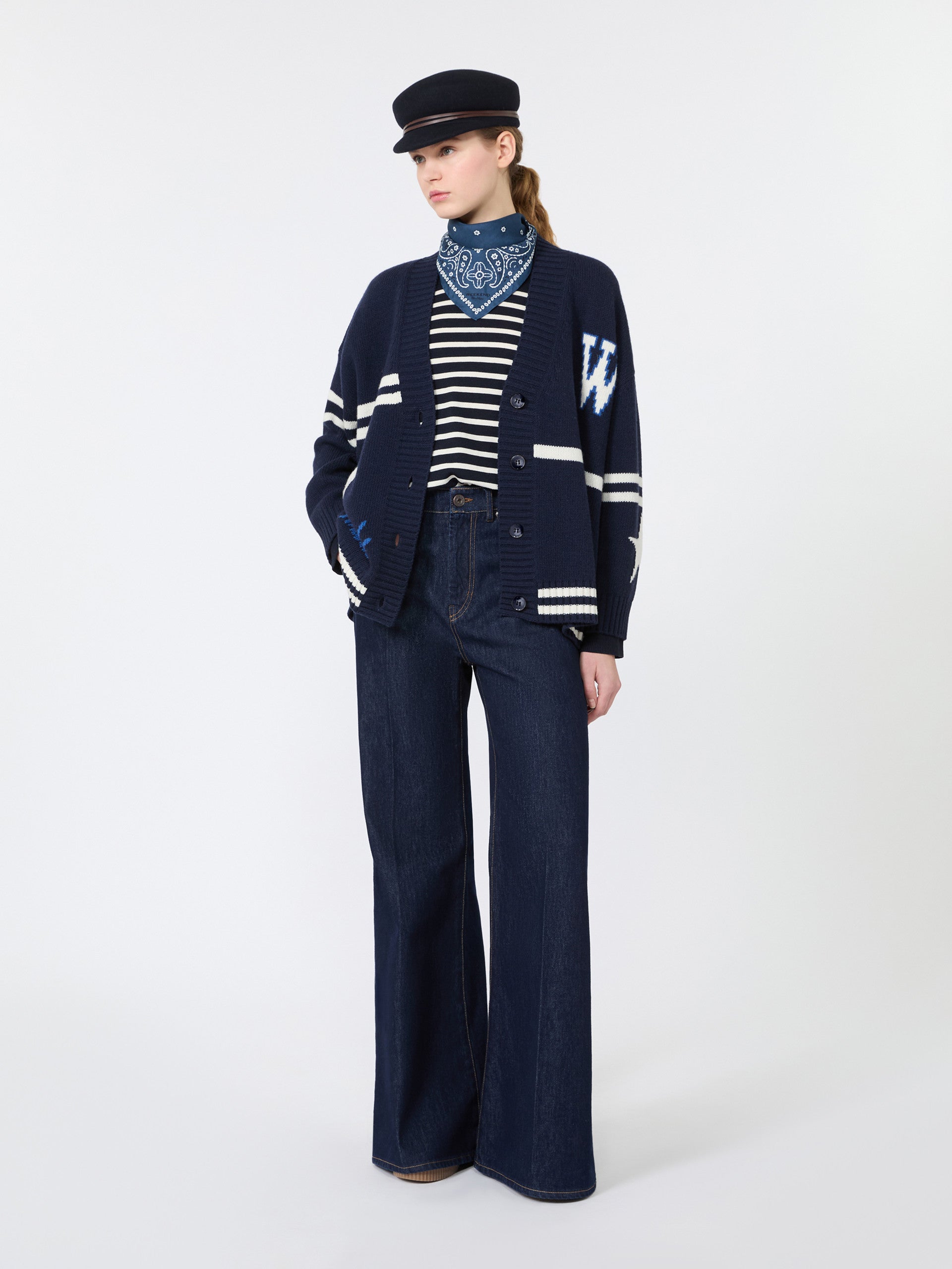 Cotton Denim Palazzo Jeans for Women - Navy - Max Mara UAE