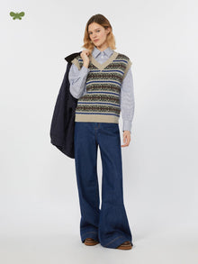 Cotton denim wide-leg jeans