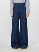 Cotton Denim Wide-Leg Jeans for Women - Navy - Max Mara UAE