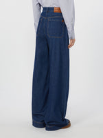 Cotton Denim Wide-Leg Jeans for Women - Navy - Max Mara UAE