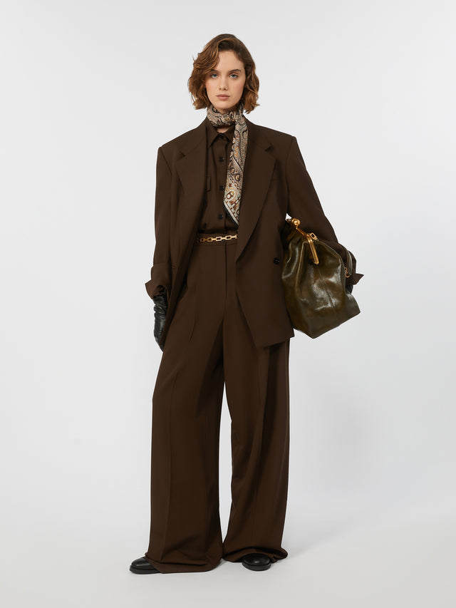 Wool Twill Shirt for Women - Dark Brown - Max Mara UAE