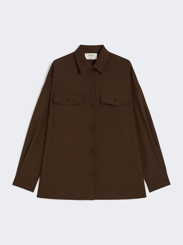 Wool Twill Shirt for Women - Dark Brown - Max Mara UAE