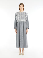 Gingham Cotton Dress With Broderie Anglaise Embroidery for Women - Navy - Max Mara UAE