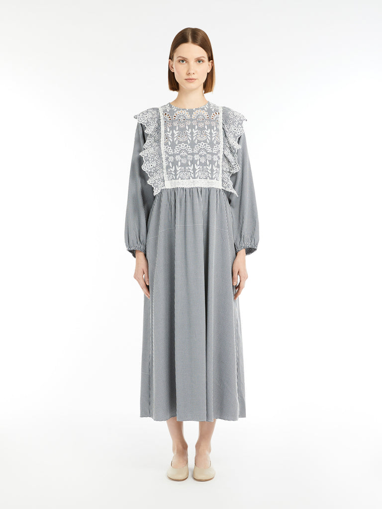 max mara gingham cotton dress with broderie anglaise embroidery
