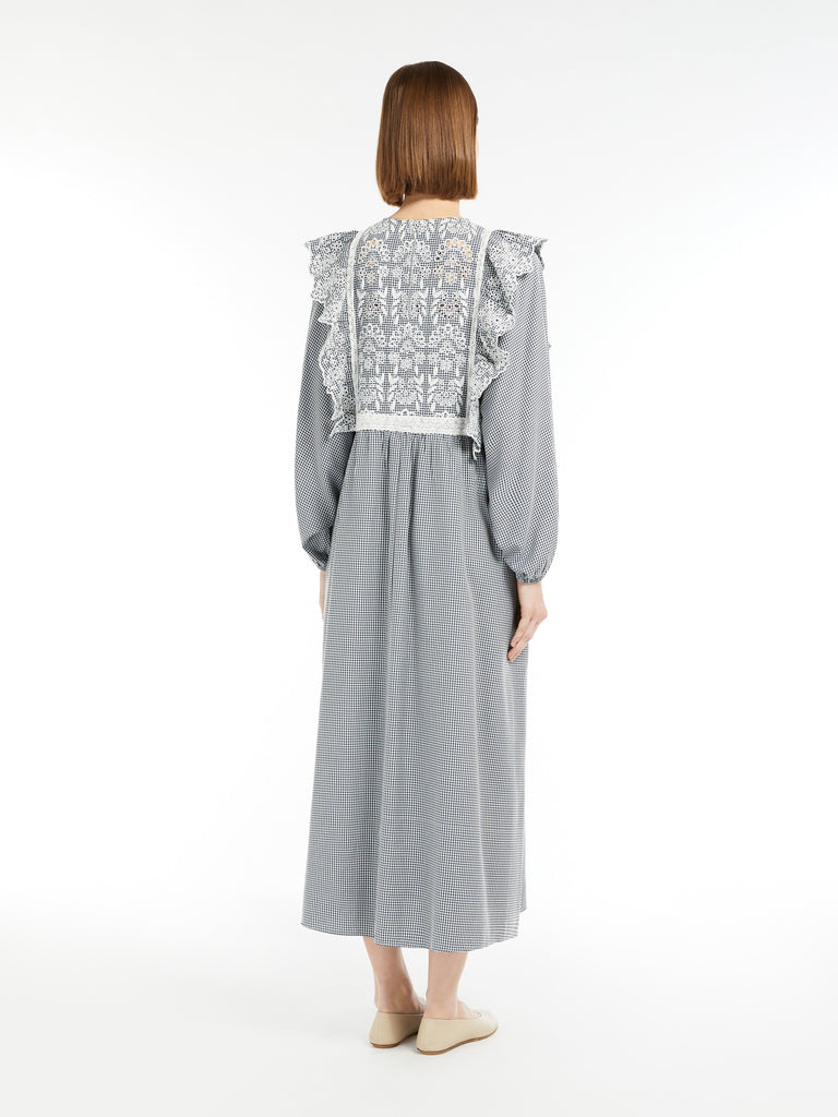 max mara gingham cotton dress with broderie anglaise embroidery