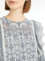 Gingham Cotton Dress With Broderie Anglaise Embroidery for Women - Navy - Max Mara UAE