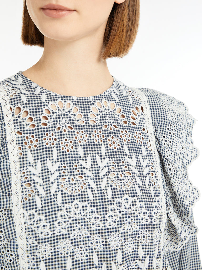 max mara gingham cotton dress with broderie anglaise embroidery