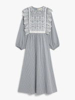 Gingham Cotton Dress With Broderie Anglaise Embroidery for Women - Navy - Max Mara UAE