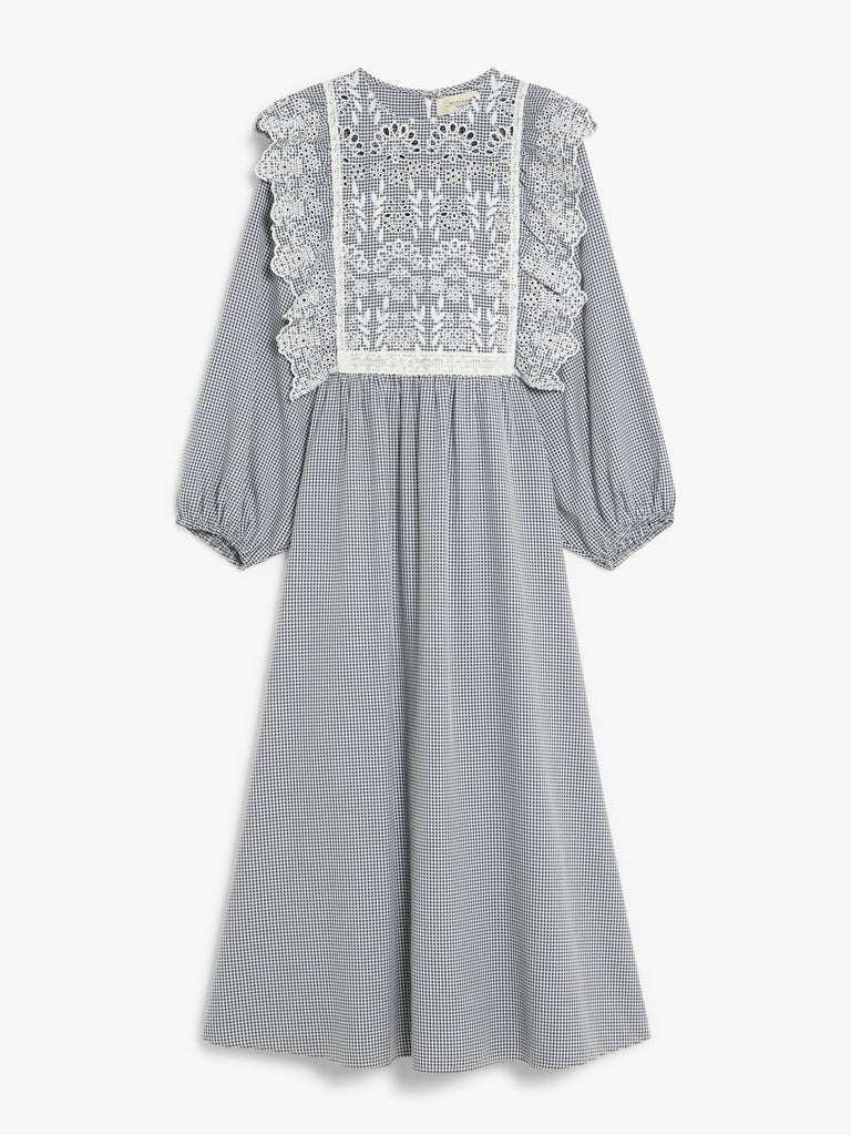 max mara gingham cotton dress with broderie anglaise embroidery