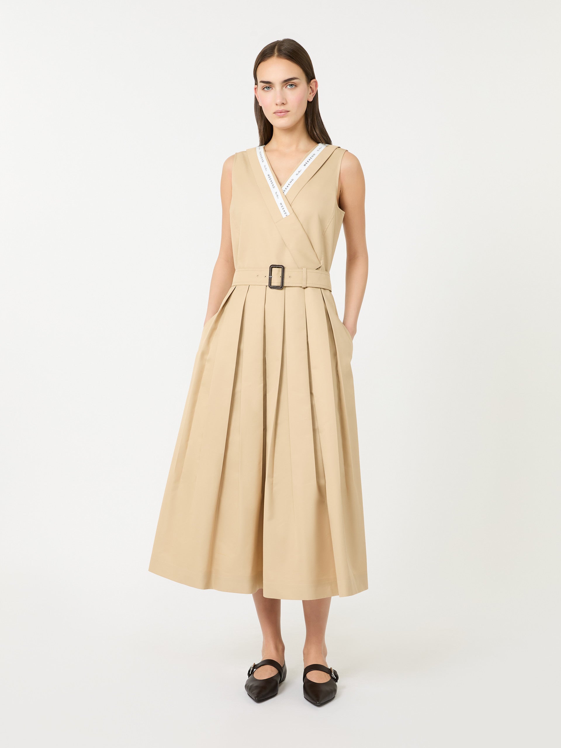 Water-Repellent Gabardine Dress for Women - Beige - Max Mara UAE