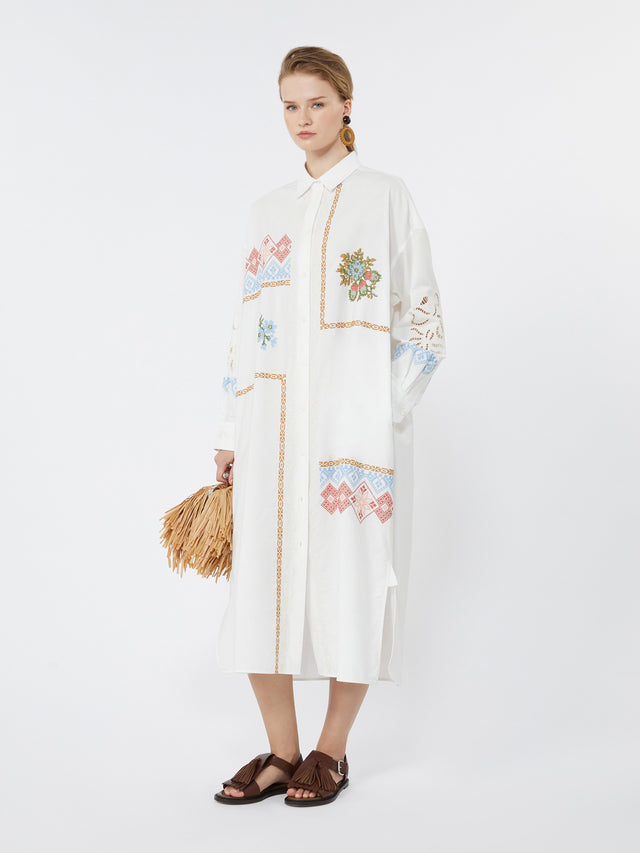 max mara poplin shirt dress with embroideries for women
