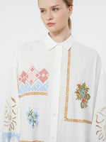 Poplin Shirt Dress With Embroideries for Women - White - Max Mara UAE