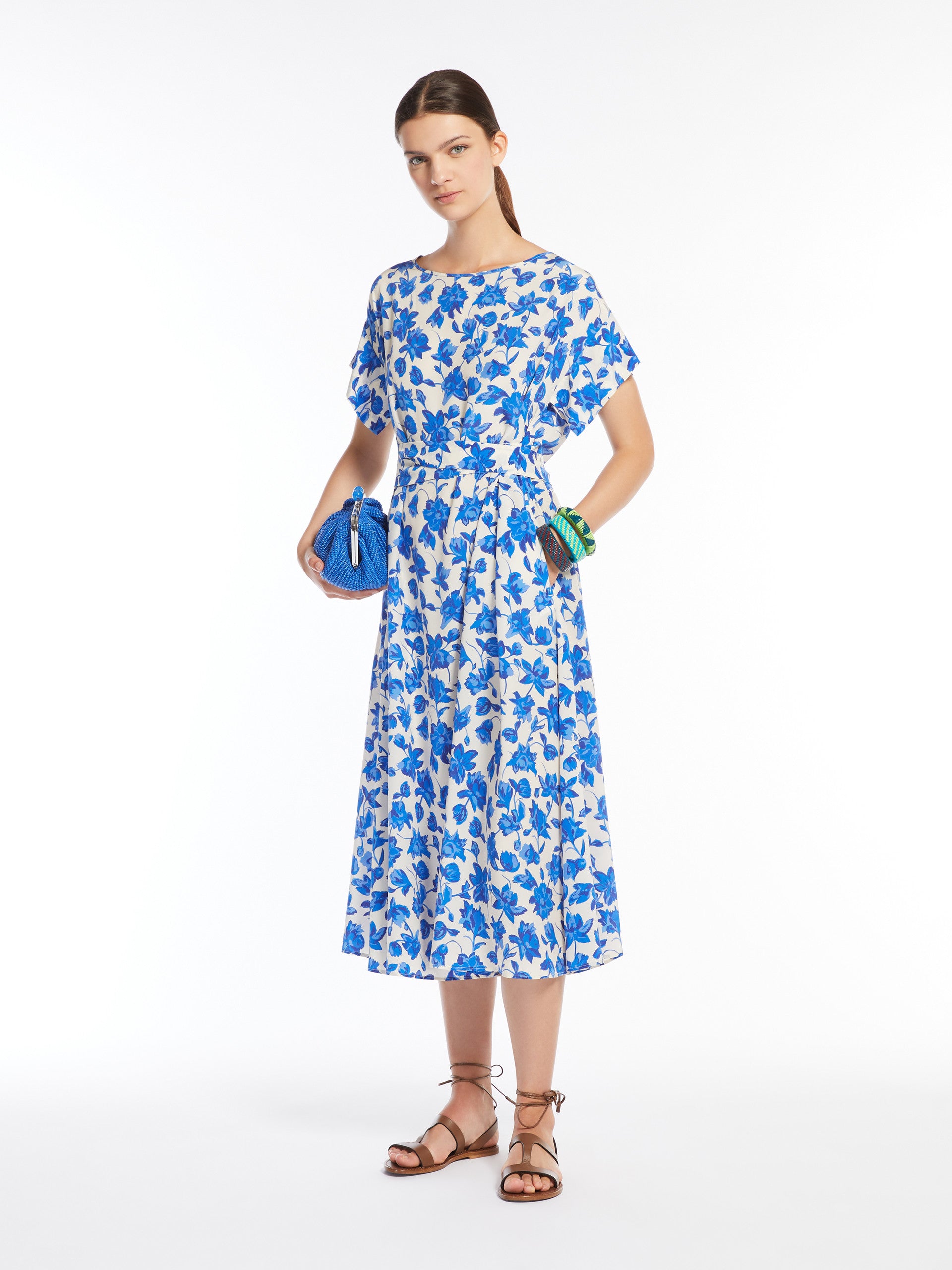Silk Crêpe De Chine Dress for Women - Cornflower Blue - Max Mara UAE