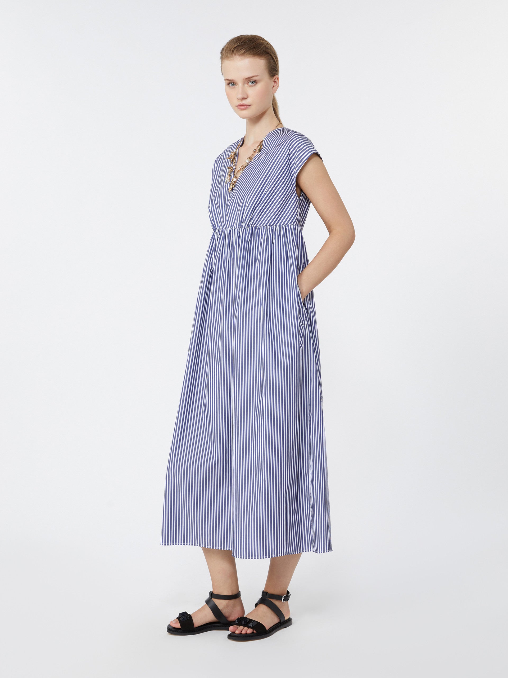 Cotton-Poplin A-Line Dress for Women - Navy - Max Mara UAE