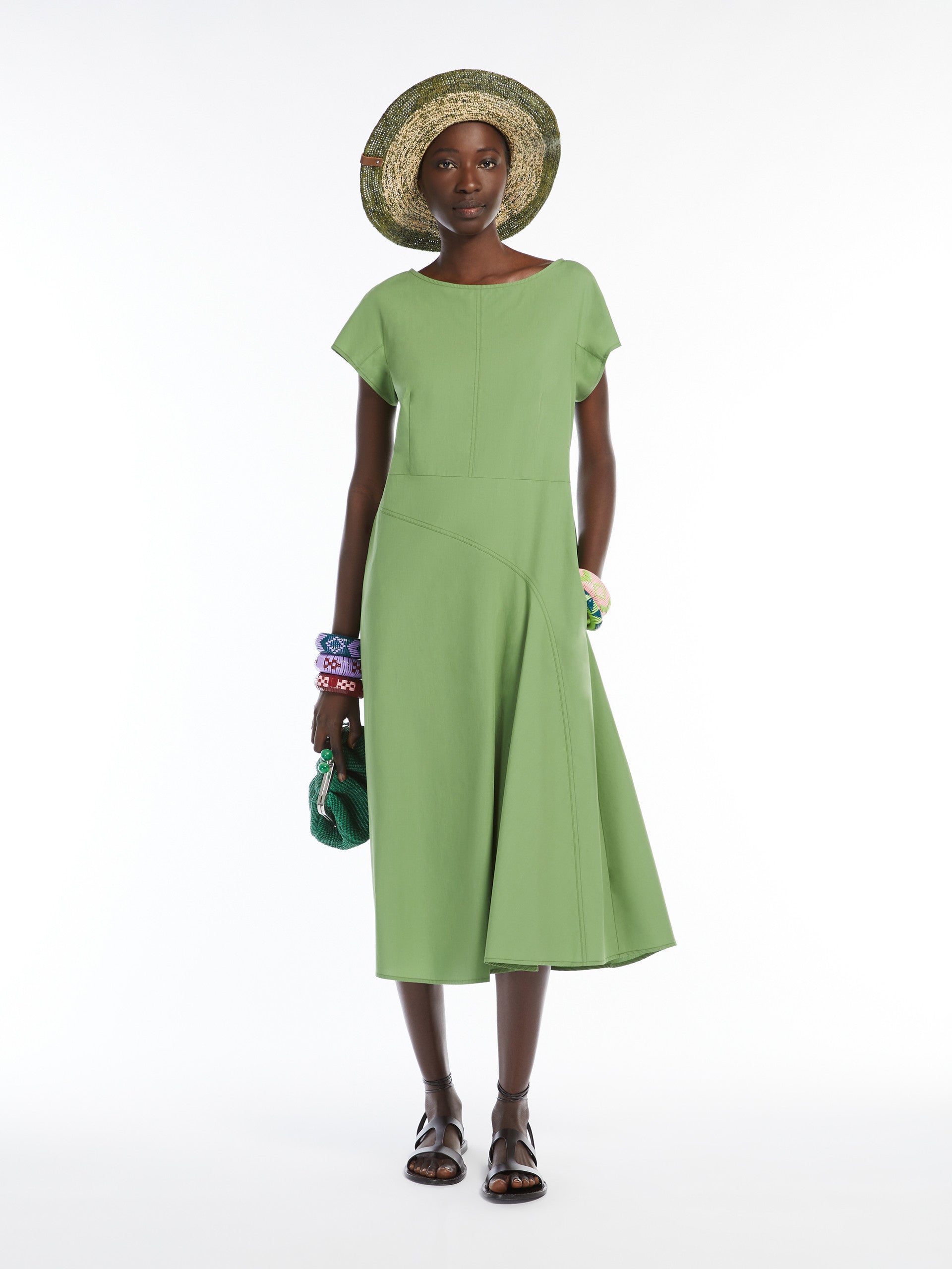 Poplin Dress With Belt for Women - Green - Max Mara UAE