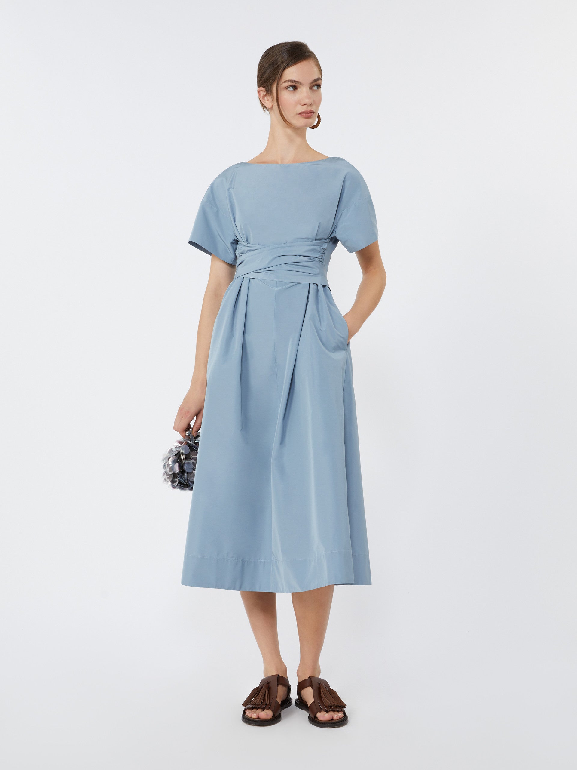 Flared Taffeta Dress for Women - Light Blue - Max Mara UAE