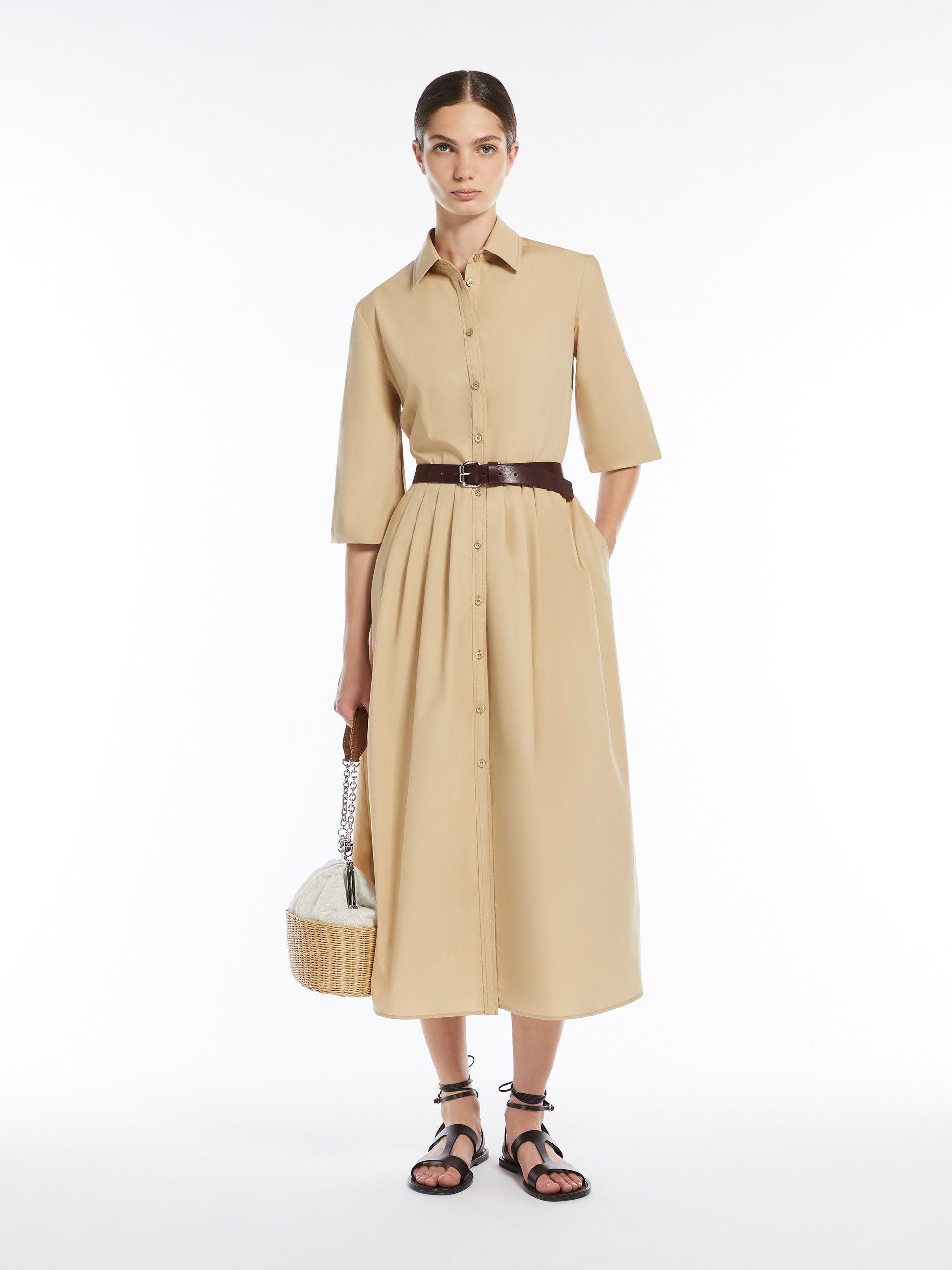 Cotton Shirt Dress for Women - Sand - Max Mara UAE