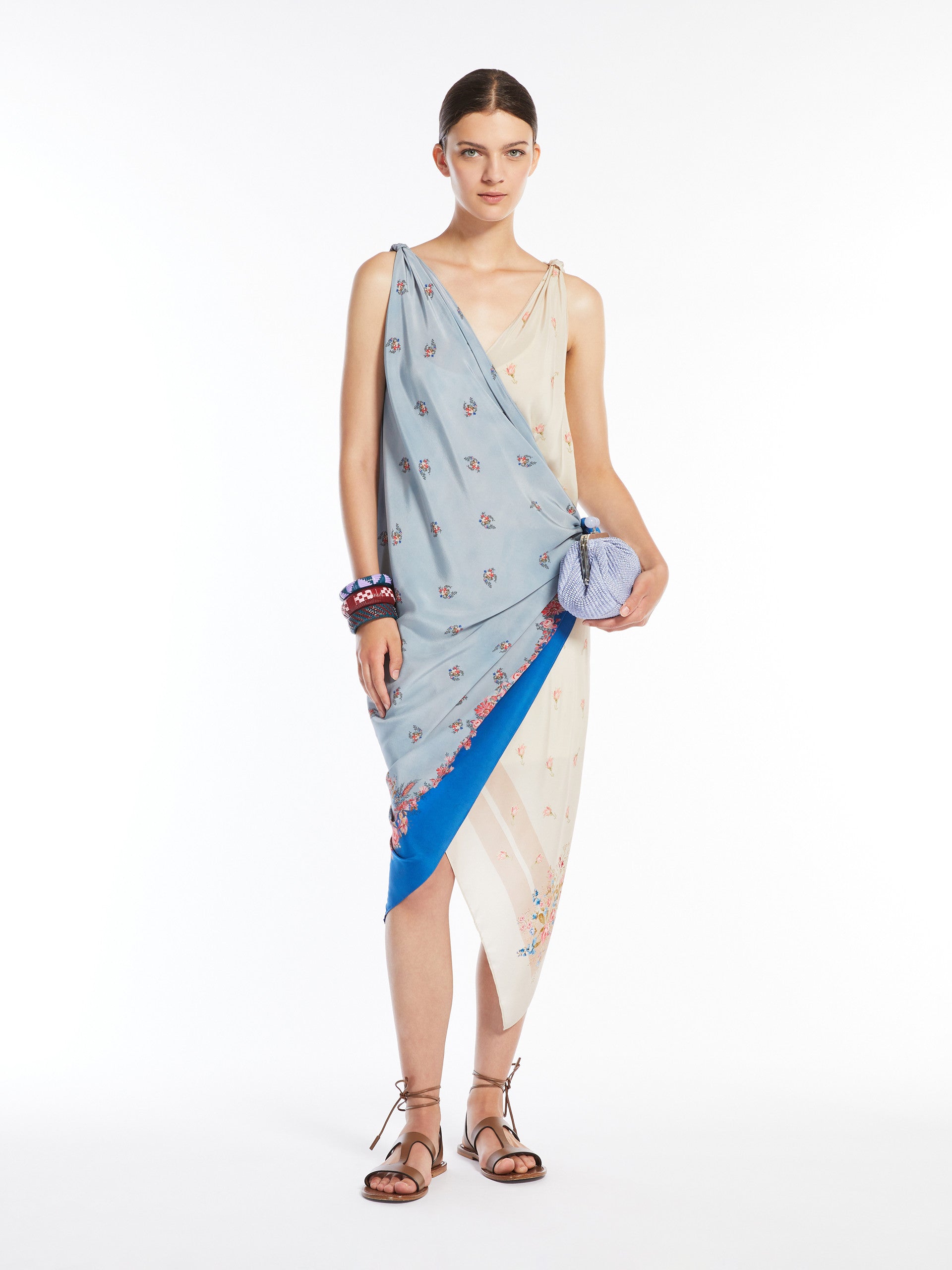 Asymmetric Crêpe De Chine Dress for Women - Navy - Max Mara UAE