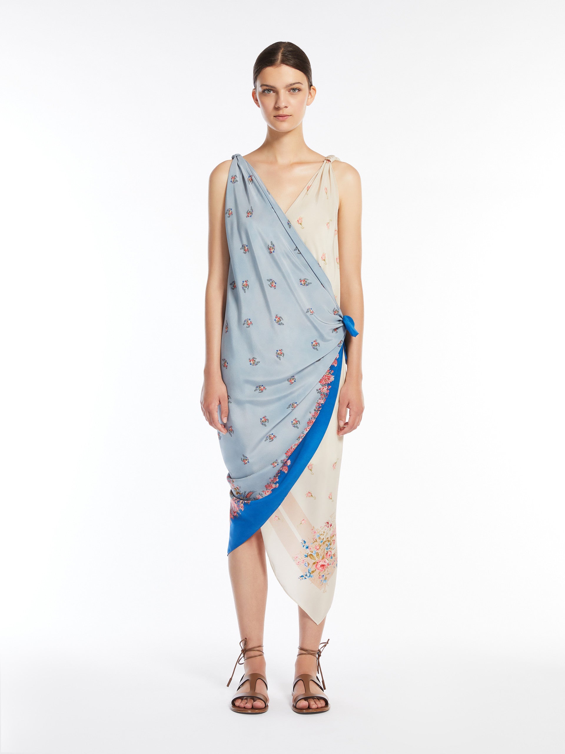 Asymmetric crêpe de Chine dress
