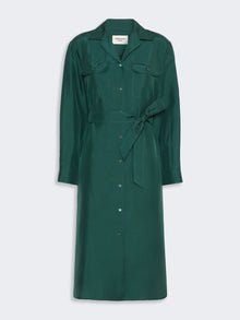Silk Shirt Dress for Women - Dark Green - Max Mara UAE