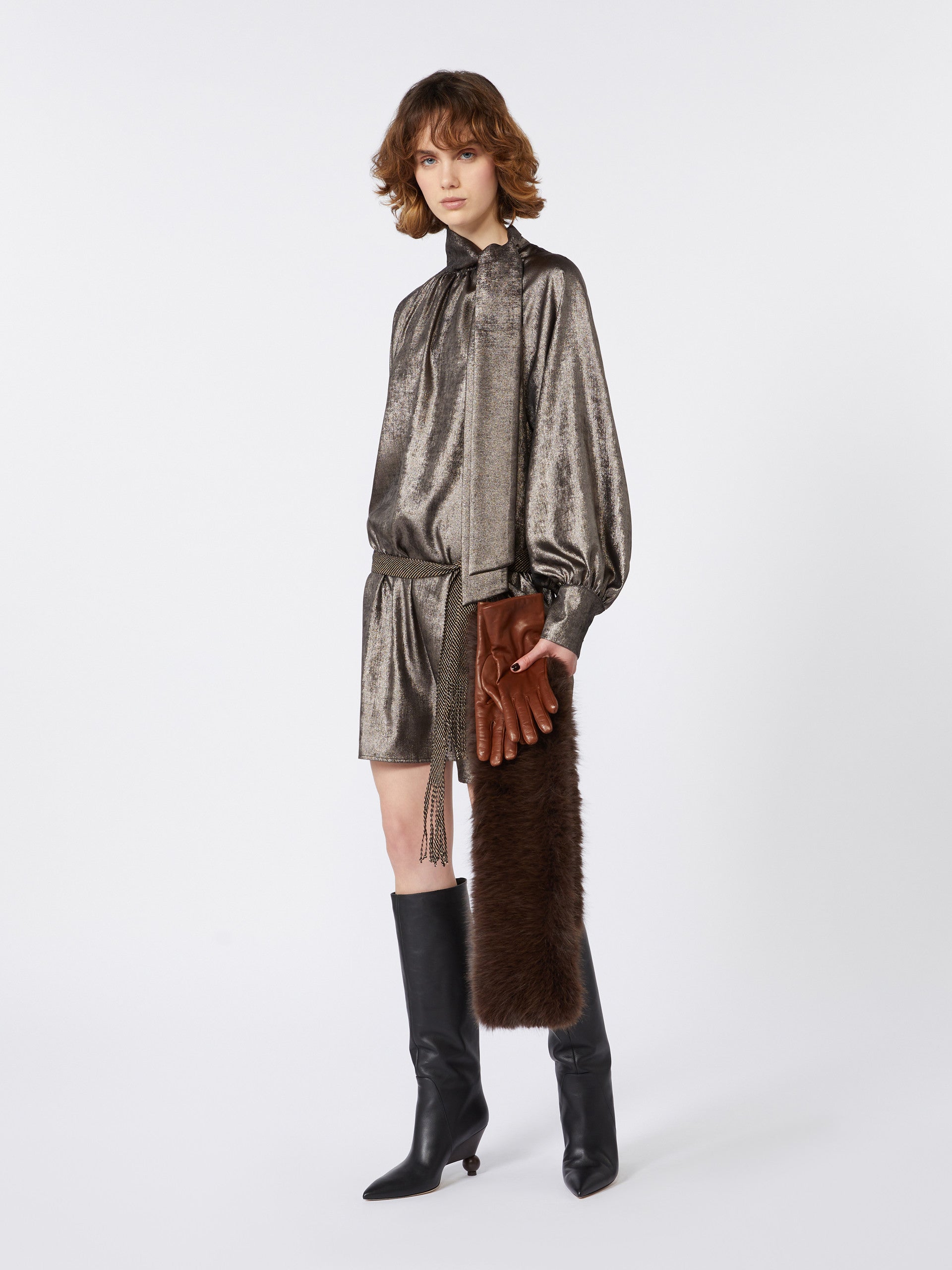 Metallic Chiffon Dress for Women - Platinum - Max Mara UAE