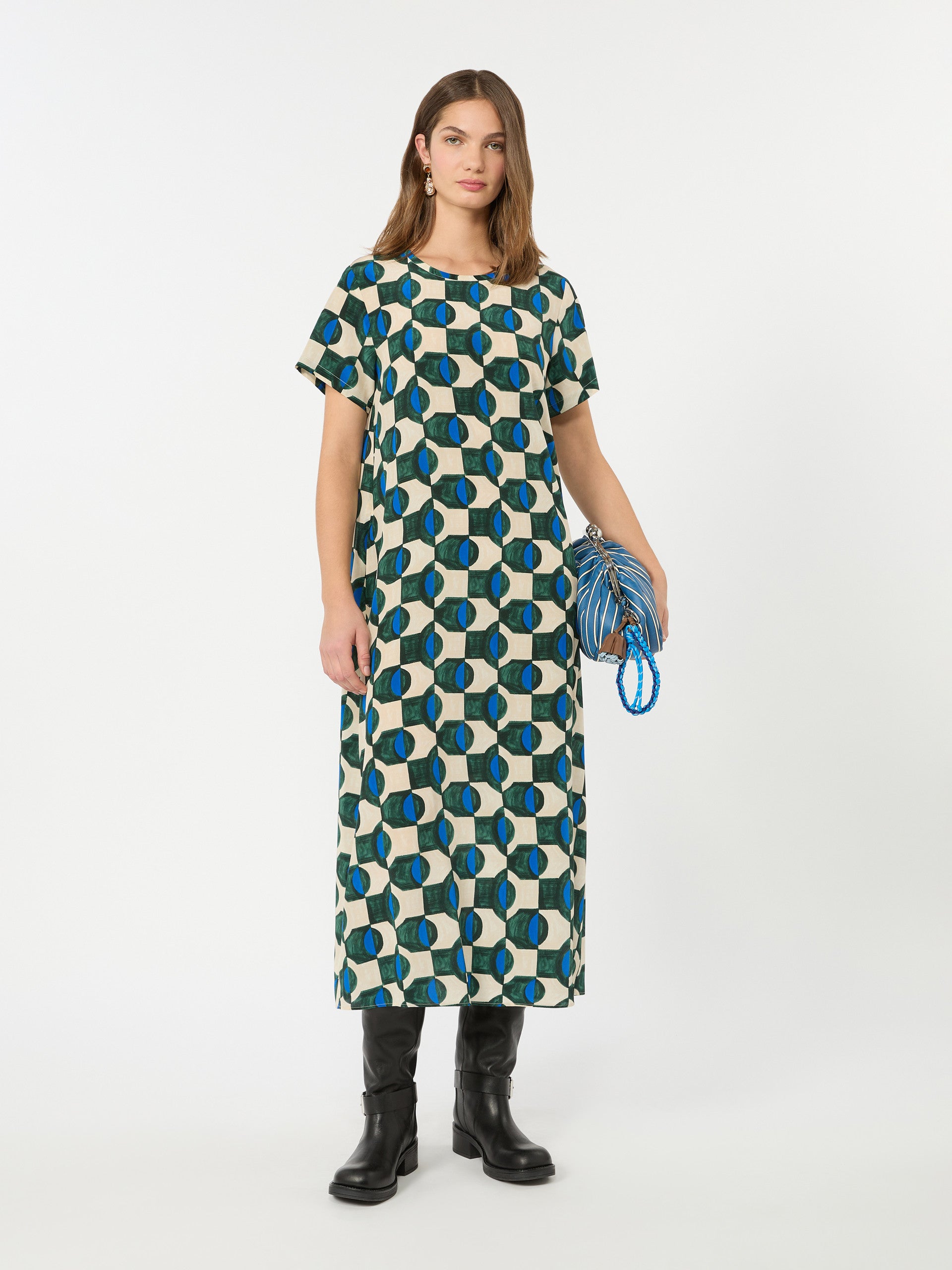 Printed Silk T-Shirt Dress for Women - Dark Green - Max Mara UAE