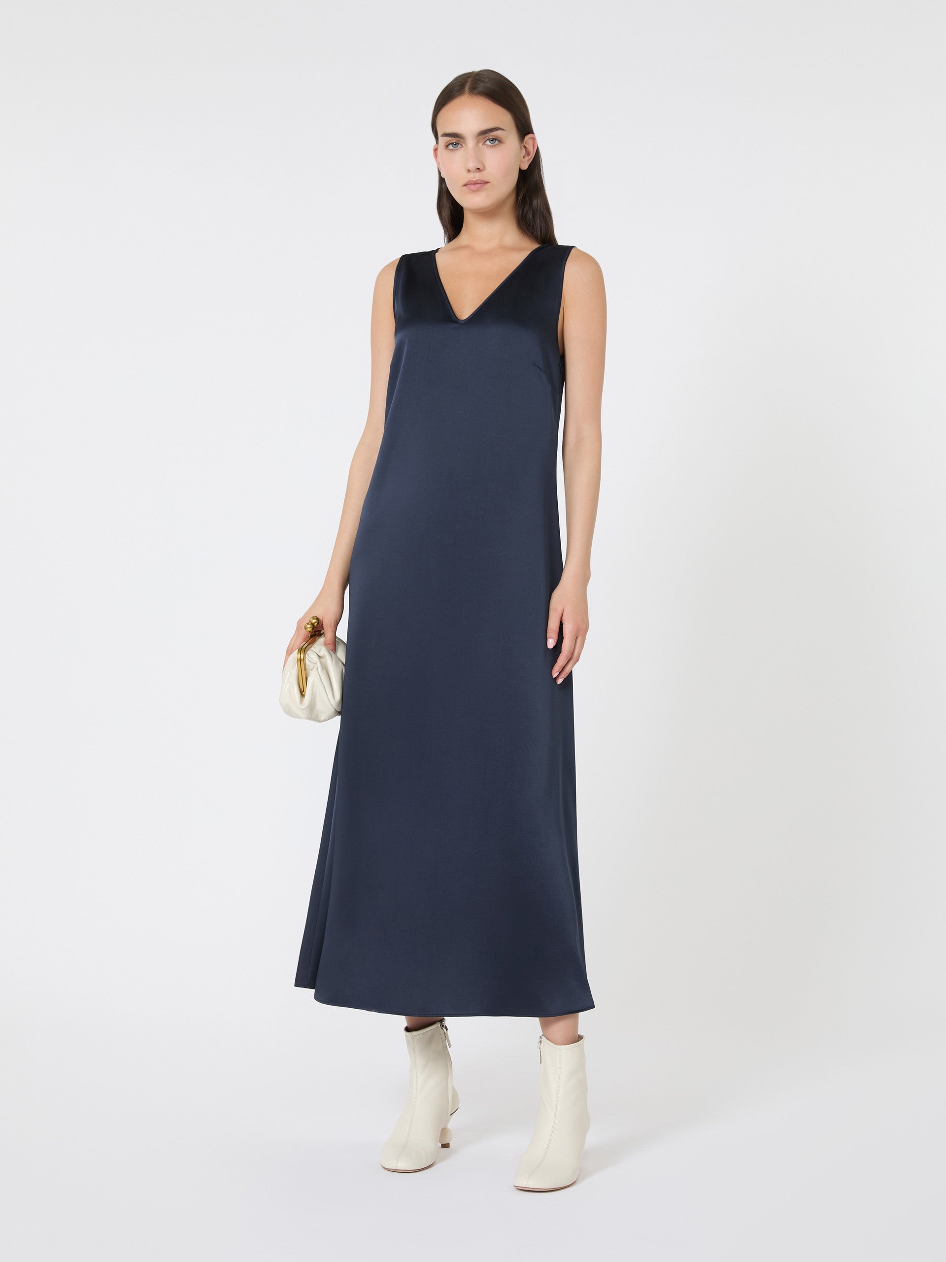 Flowing Satin Dress for Women - Navy - Max Mara UAE