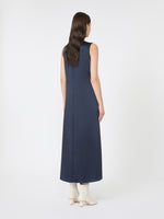 Flowing Satin Dress for Women - Navy - Max Mara UAE
