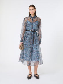 Printed Silk Shirt Dress for Women - Light Blue - Max Mara UAE